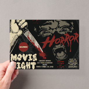 Invitaciones Acrílicas Noche de Película de Terror Cuchillo Sangriento de