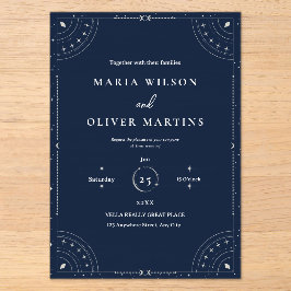 Invitaciones Acrílicas Noche estrellada Boda celestial Azul marino Elegan