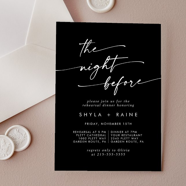 Invitaciones Acrílicas Noche negra blanca antes de la cena del ensayo (Boho White Black Night Before Rehearsal Dinner Acrylic Invitations)
