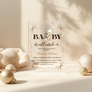Invitaciones Acrílicas Nochebuena de Invierno Oso de Peluche Beige Baby S