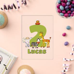 Invitaciones Acrílicas Nombre de cumpleaños infantil de 2 años de dos ani