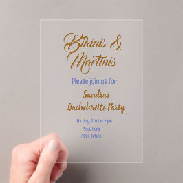 Invitaciones Acrílicas nombre de despedida de soltera bikinis y martinis