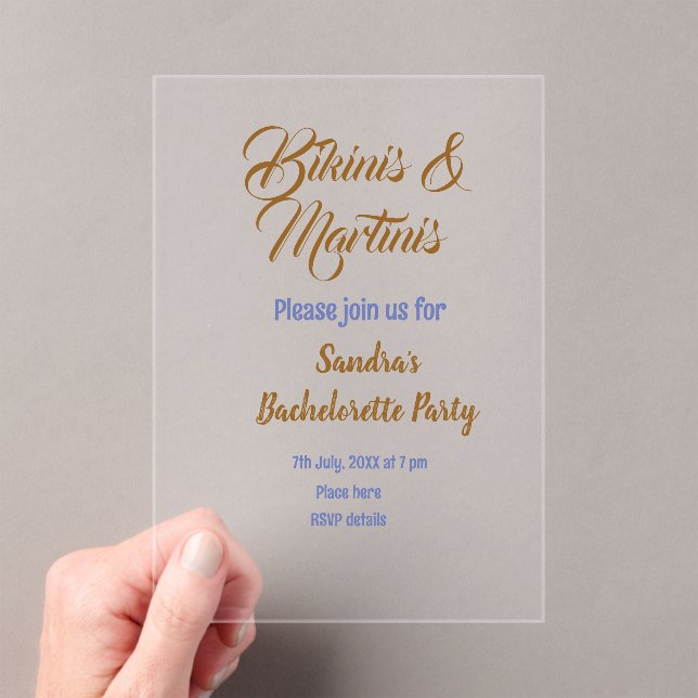 Invitaciones Acrílicas nombre de despedida de soltera bikinis y martinis  (Insitu (portátil))