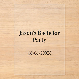 Invitaciones Acrílicas nombre de la fiesta de soltero fecha simple minima