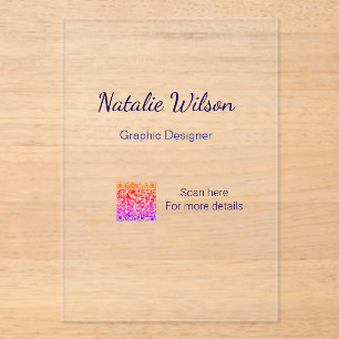 Invitaciones Acrílicas nombre del diseñador gráfico escanear código QR de