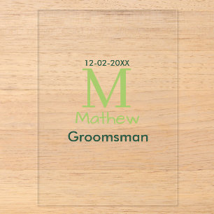 Invitaciones Acrílicas nombre del padrino verde masculino fecha letra pas