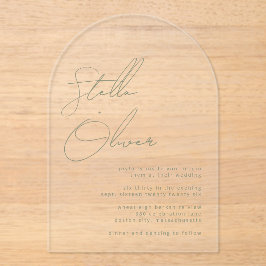 Invitaciones Acrílicas Nombres de Caligrafía Verde Sage Modernos Boda