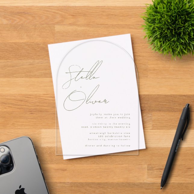 Invitaciones Acrílicas Nombres de caligrafía verde salvia modernos para b (Insitu (Tarjeta de Invitación))