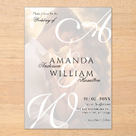 Invitaciones Acrílicas Nombres modernos elegantes escritura foto boda