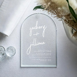 Invitaciones Acrílicas Nombres modernos y elegantes boda blanca