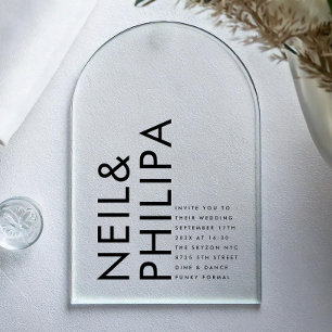 Invitaciones Acrílicas NOMBRES Negrita ultra modernos Boda simple