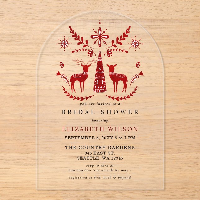 Invitaciones Acrílicas Nordic Buck and Doe Christmas Bridal Shower  (Anverso)