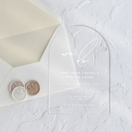 Invitaciones Acrílicas Nosotros hacemos Caligrafía Blanca Moderna Boda Tr