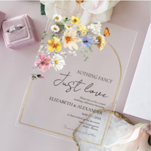 Invitaciones Acrílicas Nothing Fancy Just Love   Boda con Foto de Flor Si