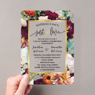Invitaciones Acrílicas Nothing Fancy Just Love Elopement Vino Azul Marino