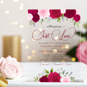 Invitaciones Acrílicas Nothing Fancy Just Love Rosas Calientes Rosa Boda