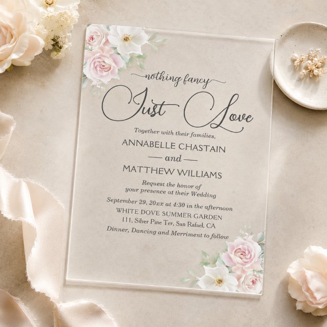 Invitaciones Acrílicas Nothing Fancy Just Love Rosas Soft Blush Bodas  (Subido por el creador)