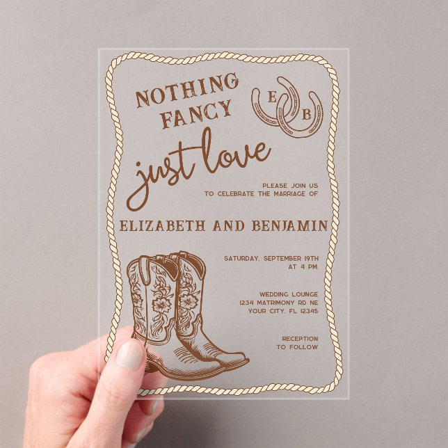 Invitaciones Acrílicas Nothing Fancy Just Love Western Horseshoe Wedding (Insitu (portátil))