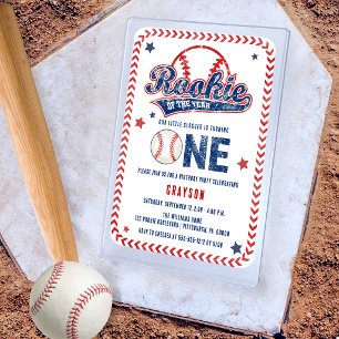 Invitaciones Acrílicas Novato del año de béisbol cumpleaños 1