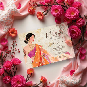Invitaciones Acrílicas Novia Chic Henna Naranja Fuchsia Dorado TLW26