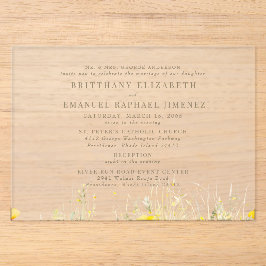 Invitaciones Acrílicas Novia Flor Silvestre Amarilla Padres 2 Lugar Boda