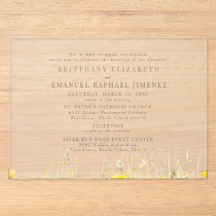 Invitaciones Acrílicas Novia Flor Silvestre Amarilla Padres 2 Lugar Boda