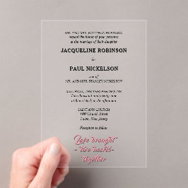 Invitaciones Acrílicas Novia negra y rosa y transparente de groom