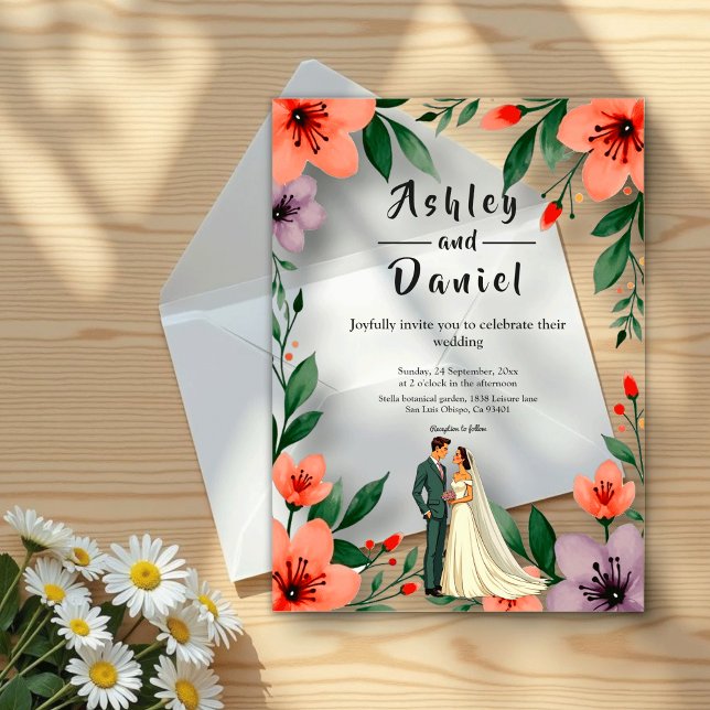 Invitaciones Acrílicas Novia Romántica Y Boda De Jardín Floral De Groom (Subido por el creador)