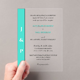 Invitaciones Acrílicas Novia y Groom en el Monograma Turquesa Moderno