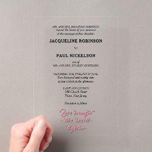 Invitaciones Acrílicas Novia y Novio Negro y Rosa Claro