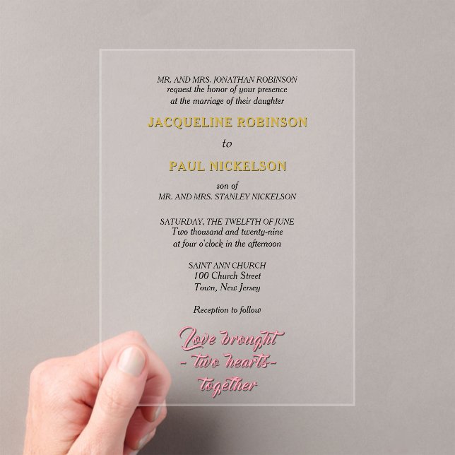 Invitaciones Acrílicas Novia y novio rosados (Insitu (portátil))