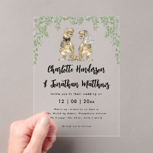Invitaciones Acrílicas Novia y Novio T-Rex Boda con Tema de Dinosaurios