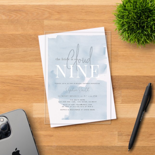 Invitaciones Acrílicas Nube 9 Blue Sky Watercolor Brillante (Insitu (Tarjeta de Invitación))