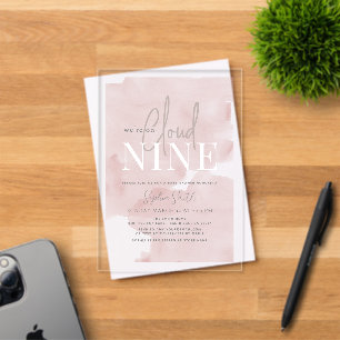 Invitaciones Acrílicas Nube 9 Estrellas Doradas Rosa Fiesta de Bebé Niña