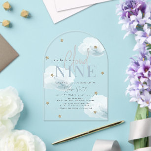Invitaciones Acrílicas Nube Azul 9 Estrellas de Oro Agua Ducha de Novias