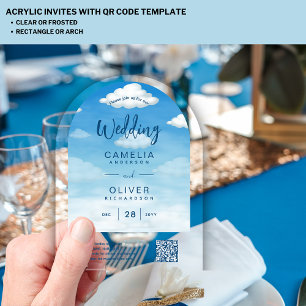 Invitaciones Acrílicas Nubes BODAS ACRÍLICAS Sky AZUE Verde Código QR RSV