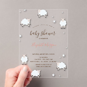 Invitaciones Acrílicas Nubes Estrellas Corderito Oveja Bañito de Bebé 