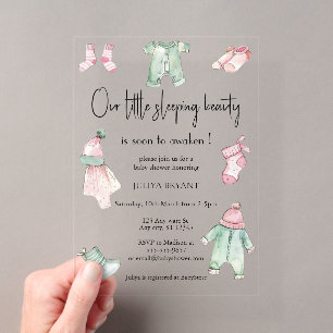 Invitaciones Acrílicas Nuestra bella durmiente bebé ropa bebé niña ducha
