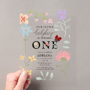 Invitaciones Acrílicas Nuestra Pequeña Mariquita Cumpleaños 1st Primero F