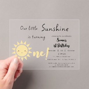 Invitaciones Acrílicas Nuestra Pequeña Sunshine Cumple Un Añito Lindo Cum