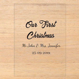 Invitaciones Acrílicas Nuestra primera Navidad Sr y Sra nombre de la pare