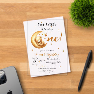 Invitaciones Acrílicas Nuestro Osito Cumple Un Cute 1er Cumpleaños