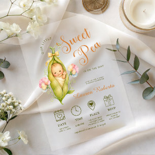 Invitaciones Acrílicas Nuestro pequeño guisante dulce Vaina de guisante A