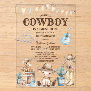 Invitaciones Acrílicas Nuestro pequeño vaquero cumpleaños salvaje oeste 1