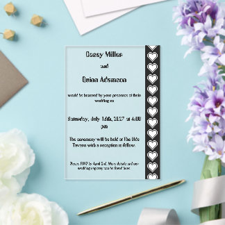 Invitaciones Acrílicas Nuestros Corazones de 8 Bits en Acrílico Negro de
