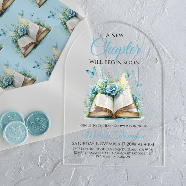 Invitaciones Acrílicas Nuevo Chapter Boy Blue Brunch Book Baby Shower (Subido por el creador)