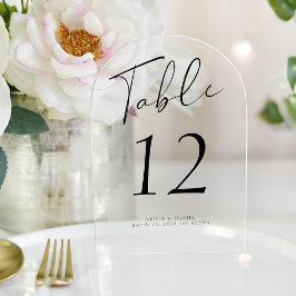 Invitaciones Acrílicas Número de tabla acrílico de boda de escritura negr