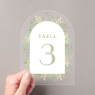 Invitaciones Acrílicas número de tabla de follaje de acuarela verde