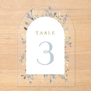Invitaciones Acrílicas número de tabla de follaje de color azul