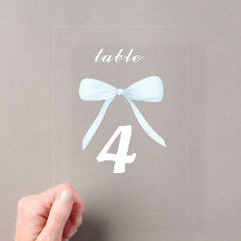 Invitaciones Acrílicas Números de mesa con lazo azul pastel